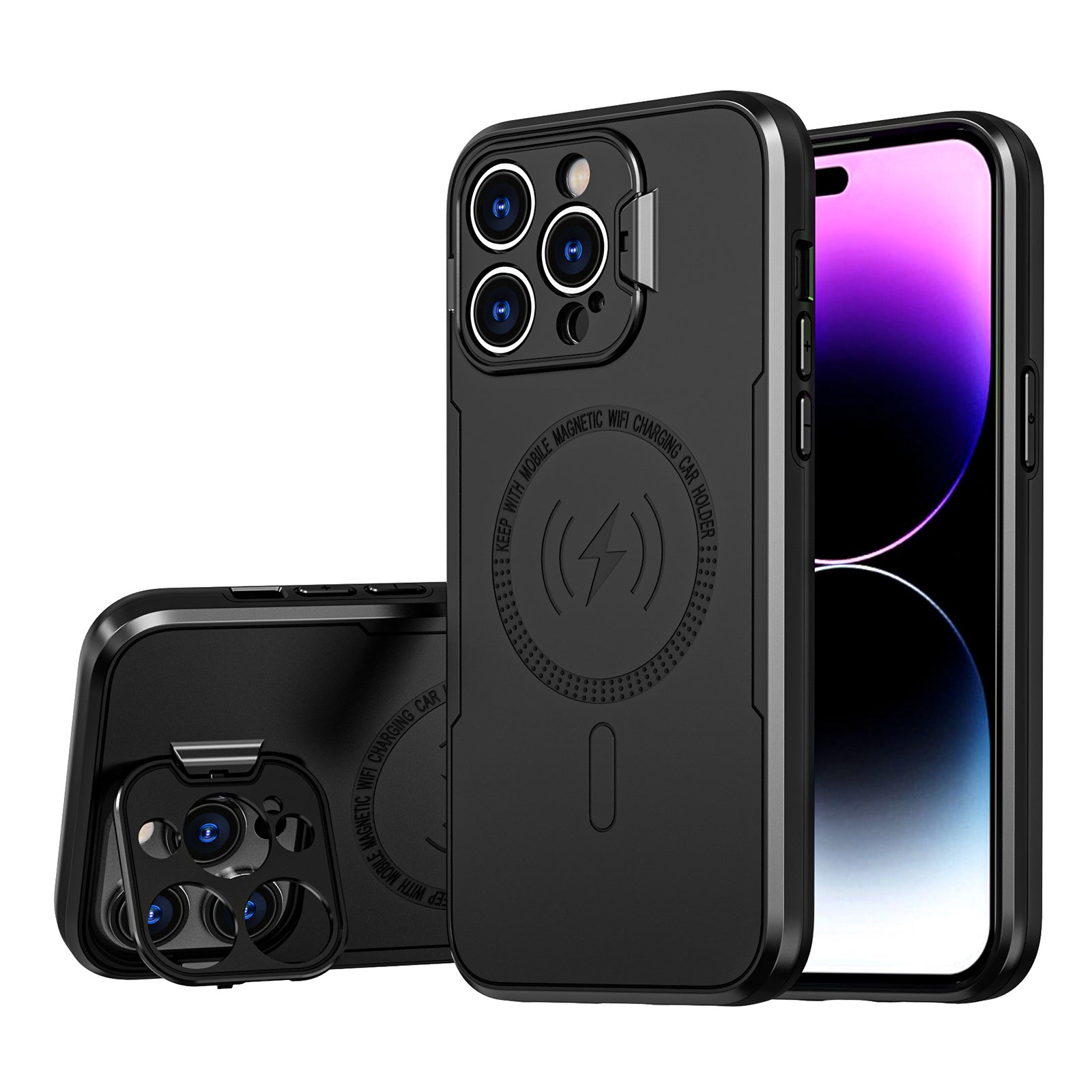 For iPhone 14 Pro Max PC+TPU Shock Absorption Phone Case Lens Frame Kickstand Shockproof Cover For iPhone 14 Pro Max PC+TPU Shock Absorption Phone Case Lens Frame Kickstand Shockproof Cover